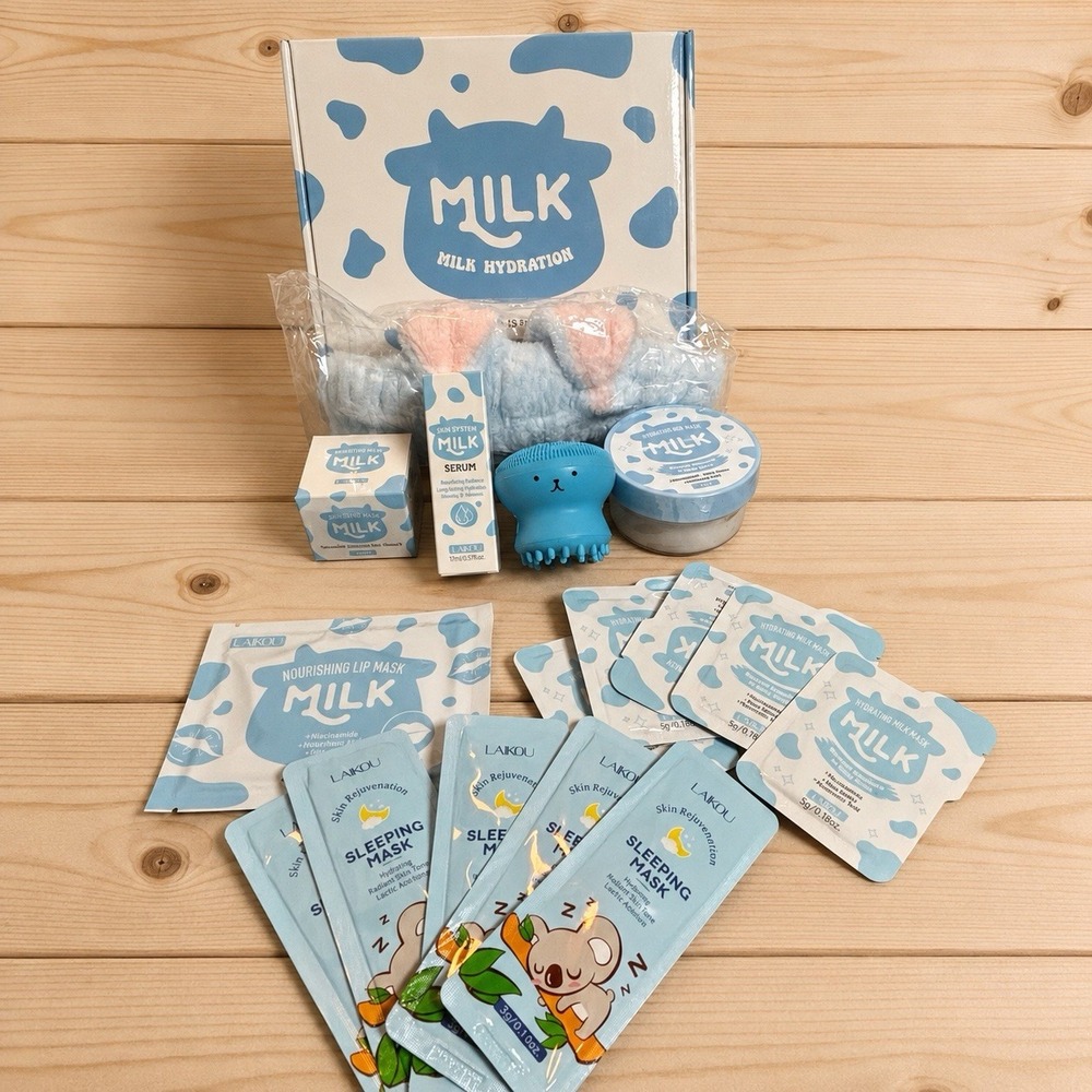 LAIKOU Milk Hydration Skincare Gift Set Masks Serum Cream Headband New[J]
